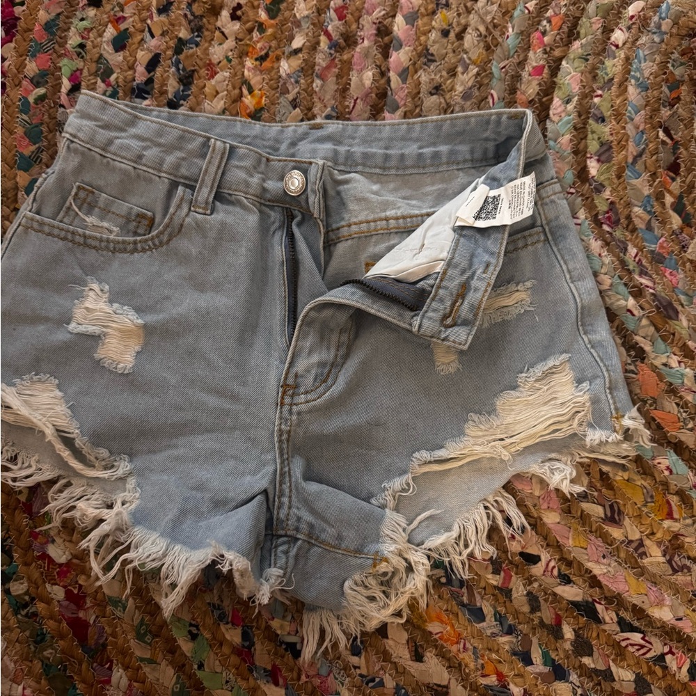 SHEIN Light Blue Distressed Jean Shorts